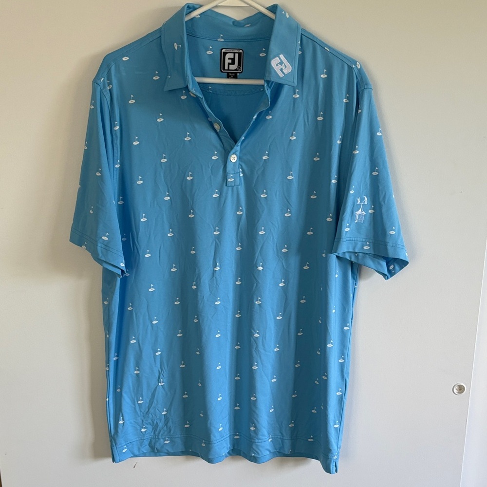 Men's Blue Polo Shirt with Golf Flags
